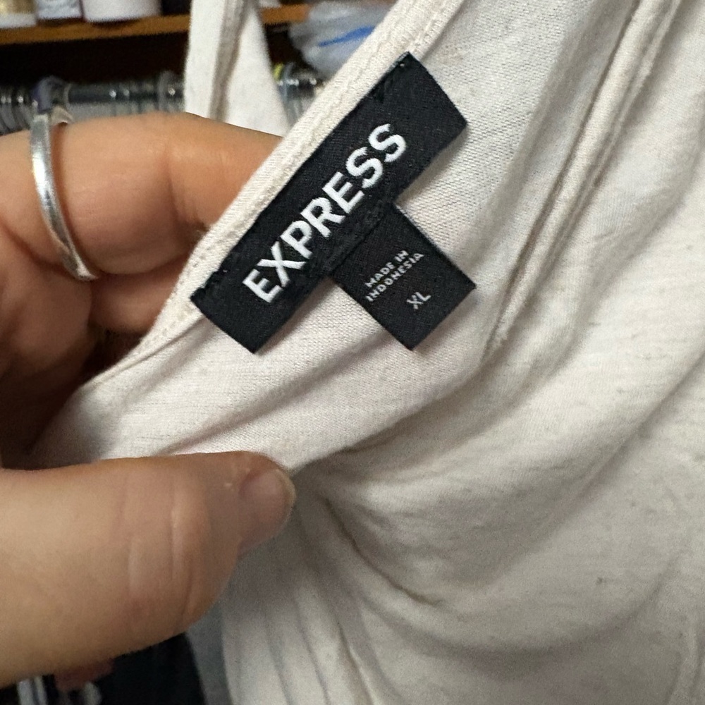 Express Cream Asymmetrical 3/4 Sleeve Blouse - Picture 3 of 3
